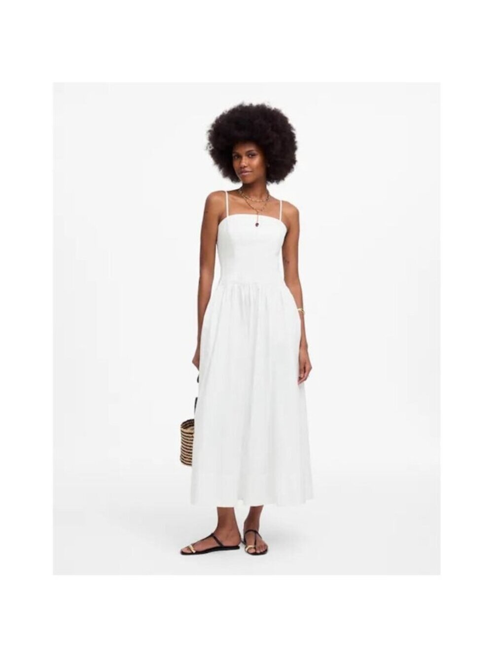 Madewell Poplin Seamed Maxi Dress white Princess Seams Back Cutout Size 4
